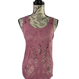90 DEGREE Women's Size Medium Tank Top Shredded Pink Stretch Nylon Blend